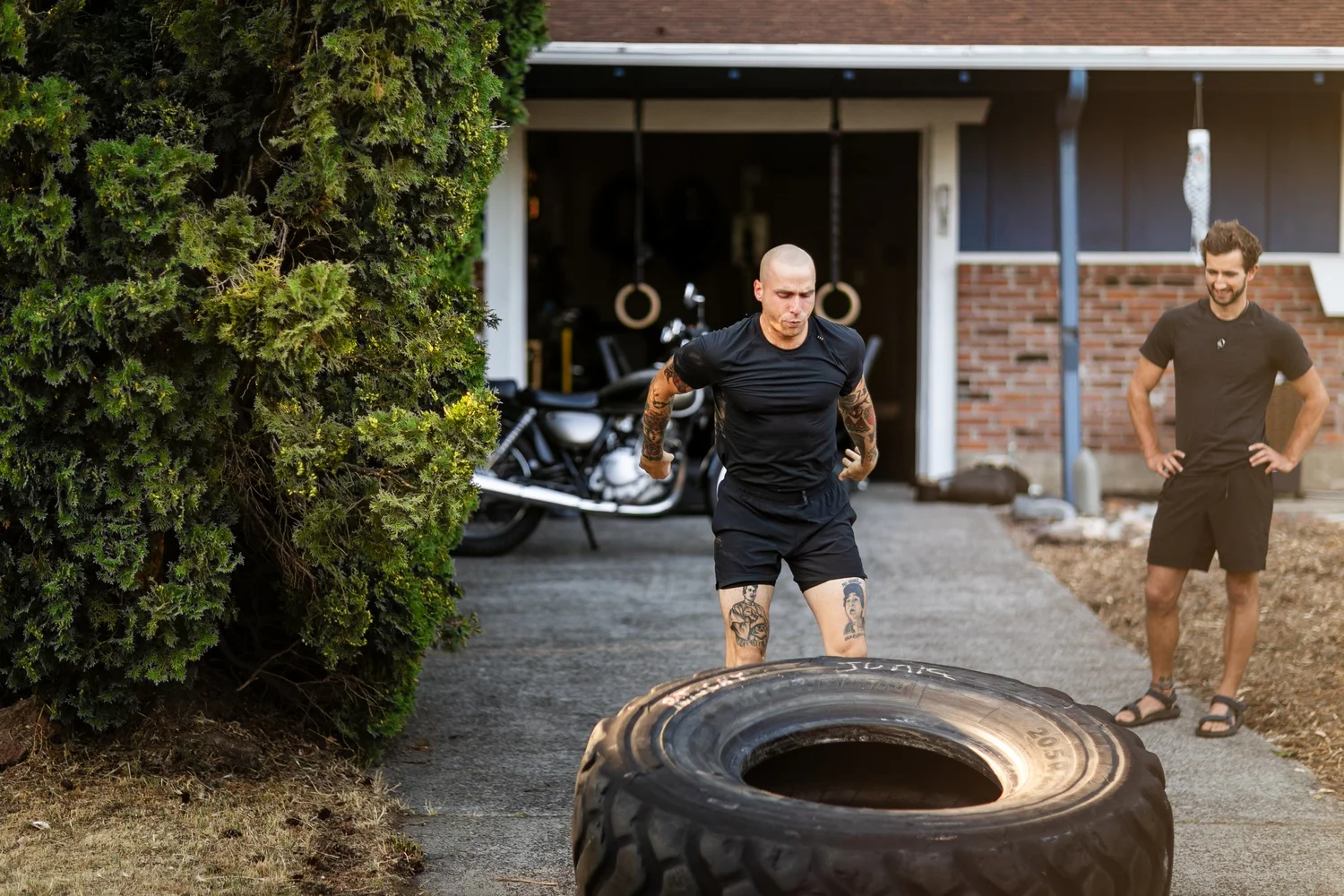 Adam training with a tire at No Easy Feet